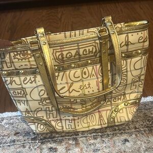 Coach Multicolor Signature Tote with Gold Accents